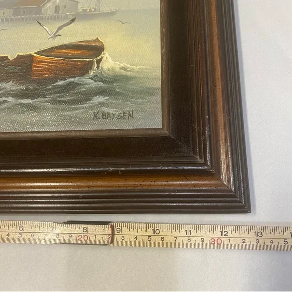 Vintage K. Baysen Signed Oil Painting Nautical Seascape Landscape Framed Art
